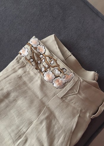 Bej Erkek Keten nakışlı özel dikim takım - Görsel 6