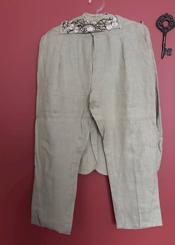 Bej Erkek Keten nakışlı özel dikim takım - Görsel 4