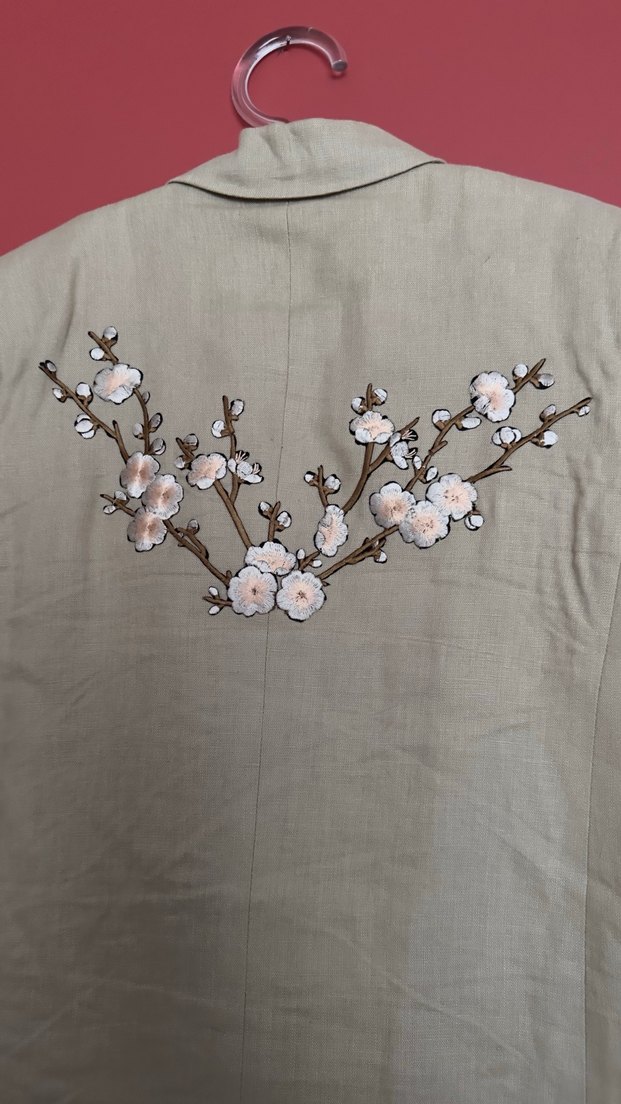 Bej Erkek Keten nakışlı özel dikim takım - Görsel 3