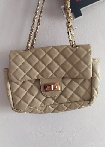 Bej Deri Kapitone Kadın Çanta - Görsel 3