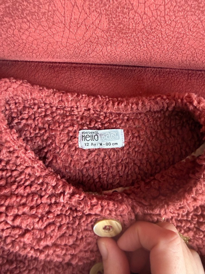 Bordo Kız Çocuk Düğmeli Peluş Ceket - Görsel 2