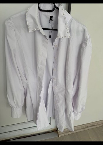 Beyaz Denim Uzun Kollu Kadın Gömlek - Görsel 3