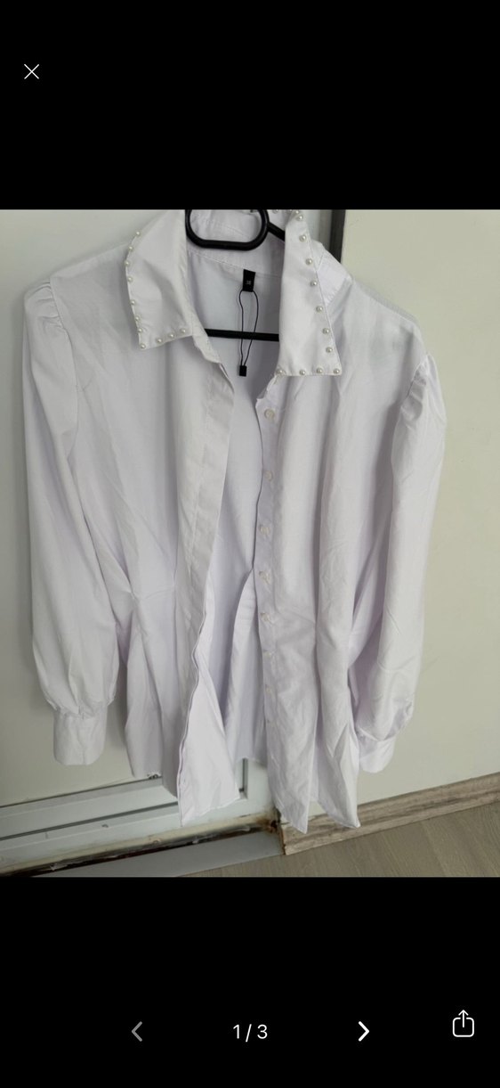 Beyaz Denim Uzun Kollu Kadın Gömlek - Görsel 3