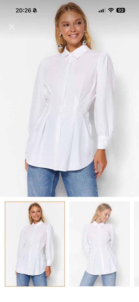 Beyaz Denim Uzun Kollu Kadın Gömlek - Görsel 2