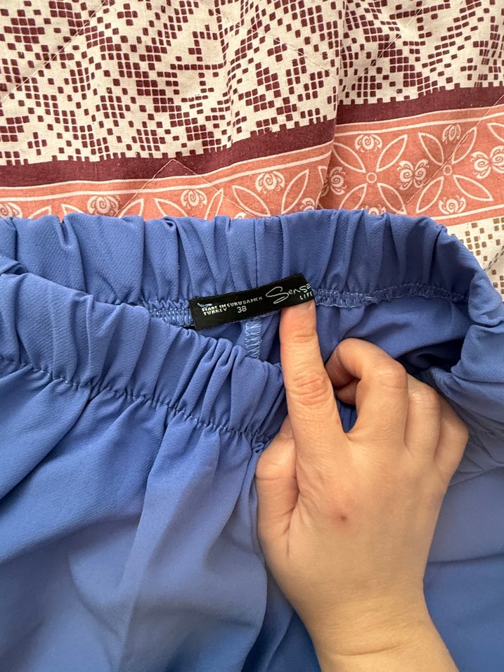 Mavi Pamuklu Salaş Kadın Pantolon - Görsel 3