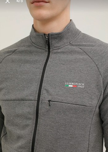 l Beden gri Renk Lumberjack Gri Fermuarlı Erkek Sweatshirt
