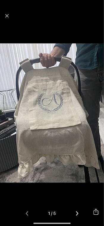 A Harfli İşlemeli Keten Puset Örtüsü