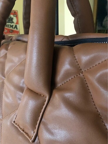 Siyah ve Taba büyük kadın çanta - Görsel 5