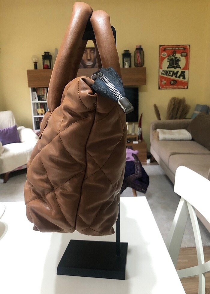 Siyah ve Taba büyük kadın çanta - Görsel 4