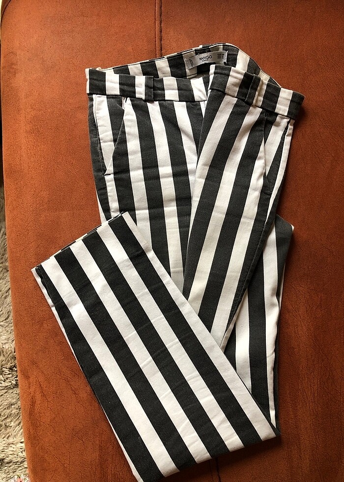 Mango Siyah Çizgili Kadın Pantolon - Görsel 3