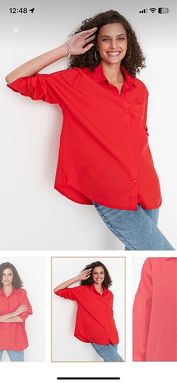 xl Beden Trendyolmilla Kırmızı Oversize Dokuma Gömlek