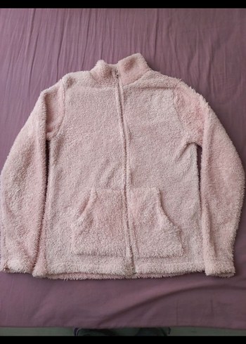 Pembe Kadın Peluş Fermuarlı Sweatshirt
