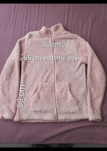 m Beden pembe Renk Pembe Kadın Peluş Fermuarlı Sweatshirt