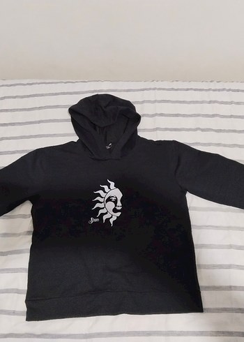 Diğer Kapüşonlu Siyah Baskılı Kadın Sweatshirt