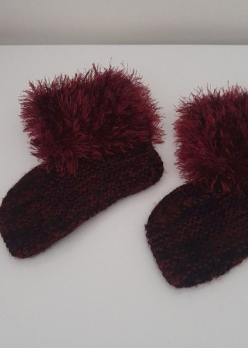 Bordo Örgü Kız çocuk patiği - Görsel 4