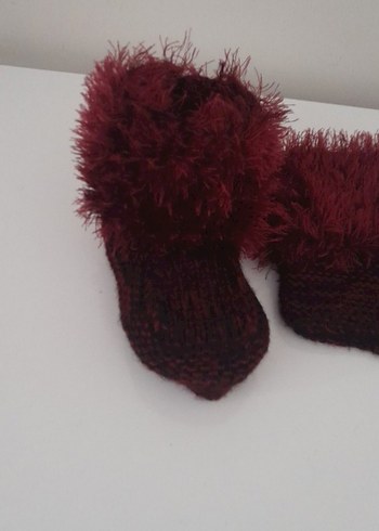 Bordo Örgü Kız çocuk patiği - Görsel 2