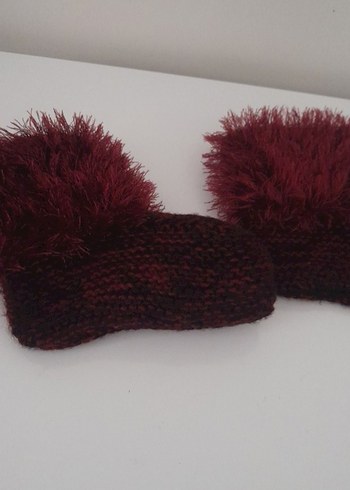 Bordo Örgü Kız çocuk patiği - Görsel 3