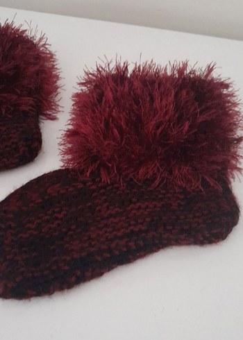 Bordo Örgü Kız çocuk patiği - Görsel 5