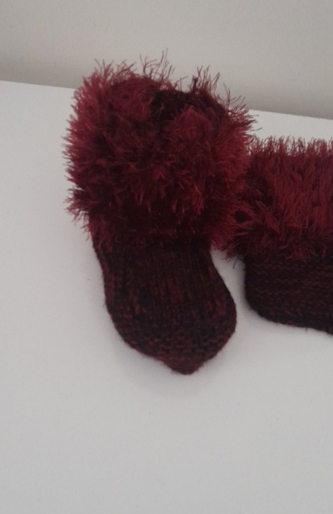 Bordo Örgü Kız çocuk patiği - Görsel 2