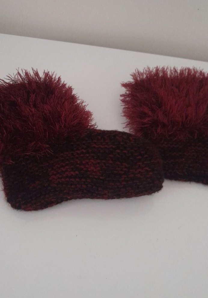 Bordo Örgü Kız çocuk patiği - Görsel 3