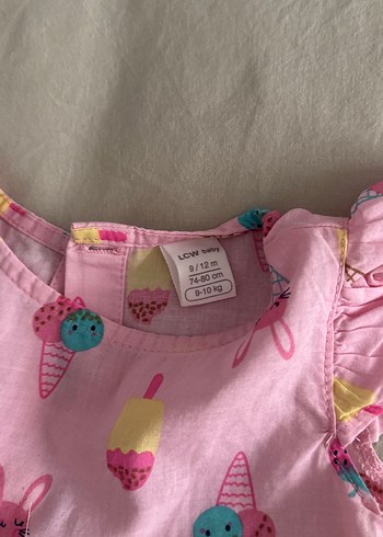 9-12 Ay Beden Pembe Desenli Kız Çocuk Fırfırlı Elbise