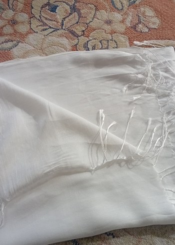 Beyaz Keten Bohem Kadın Şalı - Görsel 3