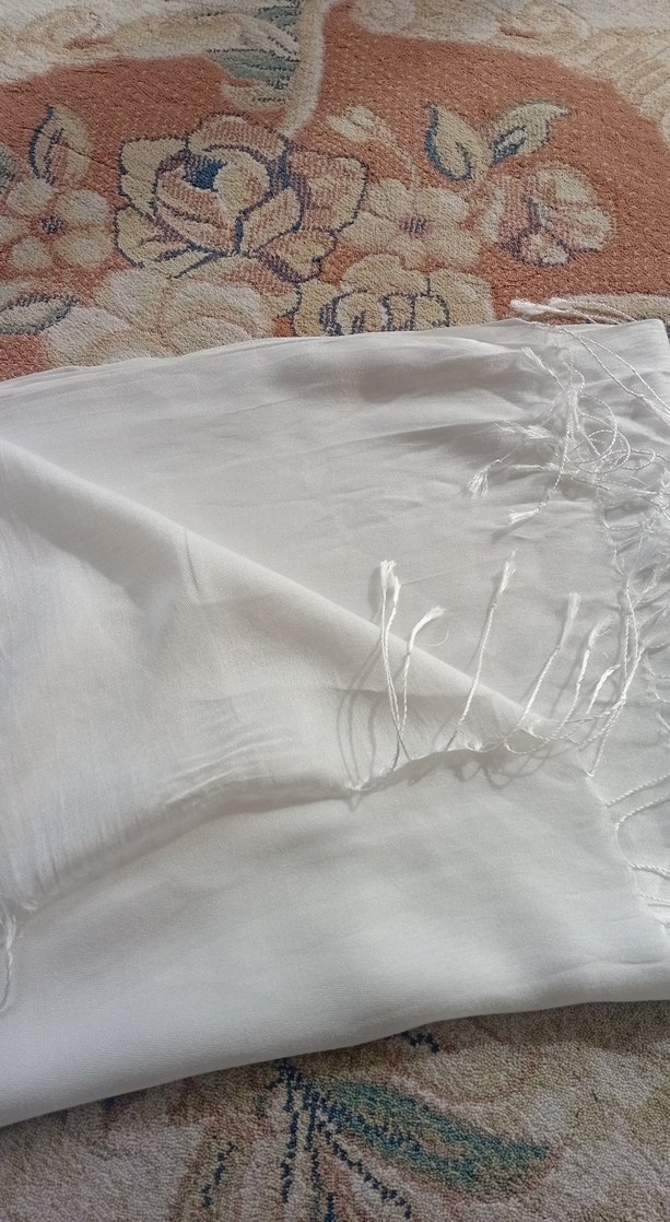 Beyaz Keten Bohem Kadın Şalı - Görsel 3