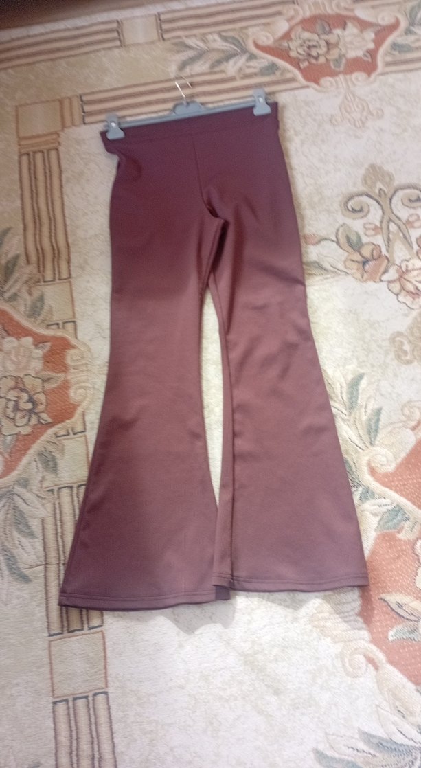 Bordo Yırtmaçlı Kadın İspanyol Paça Pantolon - Görsel 2