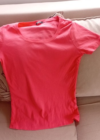 Pembe Kısa Kollu Basic Kadın Tişört - Görsel 3