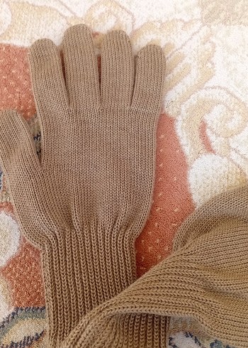 Bej Örgü Kadın Eldiveni - Görsel 2