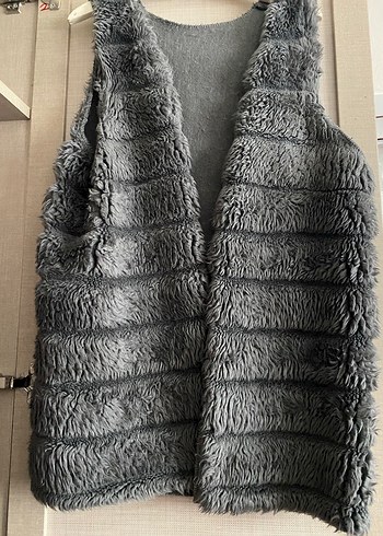 Gri Kürk Detaylı Midi Kadın yelek - Görsel 4