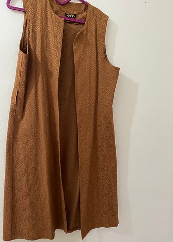 Düğmeli Kahverengi Kadın Yelek - Görsel 4