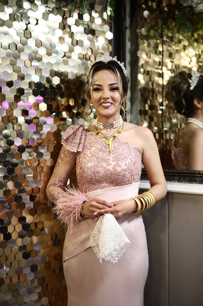 Dantel Detaylı Pudra Pembe Straplez/Yarım Kol Uzun Abiye - Görsel 2