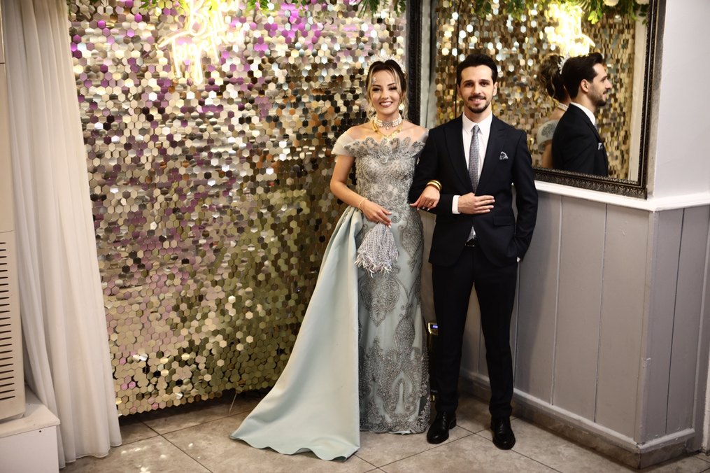 Uzun Mint/Gri Straplez İşlemeli Nişan/Kına Elbisesi - Görsel 5