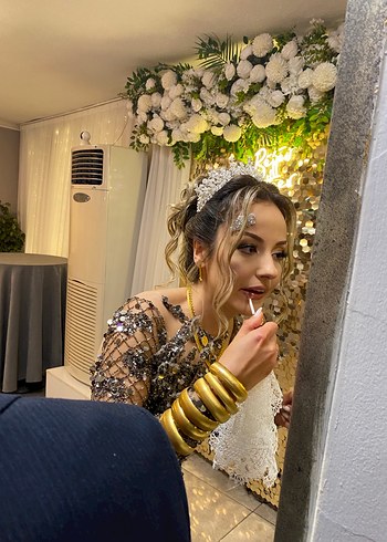 Parlak Gri /Füme Uzun Kollu Payetli Abiye Elbise - Görsel 7