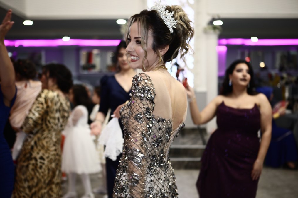 Parlak Gri /Füme Uzun Kollu Payetli Abiye Elbise - Görsel 2