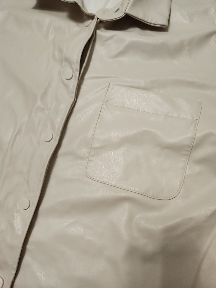 Bej Düğmeli Deri Kadın Ceket - Görsel 3