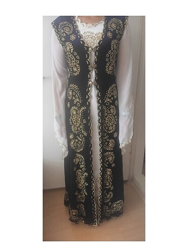 Mavi İşleme Detay Kaftan Ve İç Tül 
