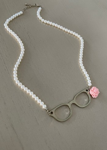 Boncuklu Pembe Gözlük Kolye - Görsel 2