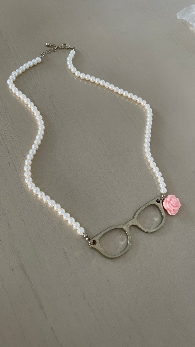 Boncuklu Pembe Gözlük Kolye - Görsel 2