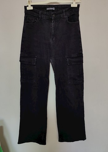 Siyah Bol Kesim Midi Denim Kadın Pantolon.Hafif esniyor.