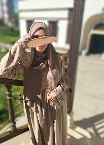 42 Beden Nakışlı, Uzun Kollu Bej Bohem Elbise