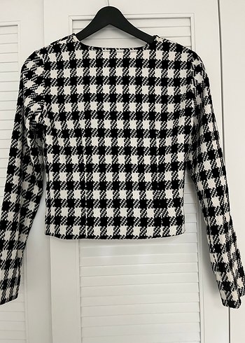 Düğmeli Ekose Desenli Kadın Blazer Ceket - Görsel 3