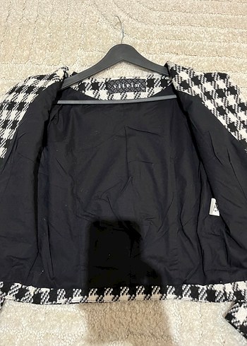 Düğmeli Ekose Desenli Kadın Blazer Ceket - Görsel 4