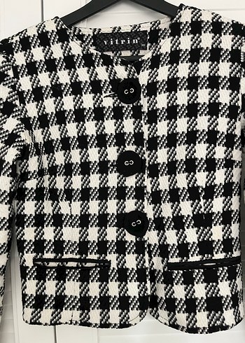 Düğmeli Ekose Desenli Kadın Blazer Ceket - Görsel 2