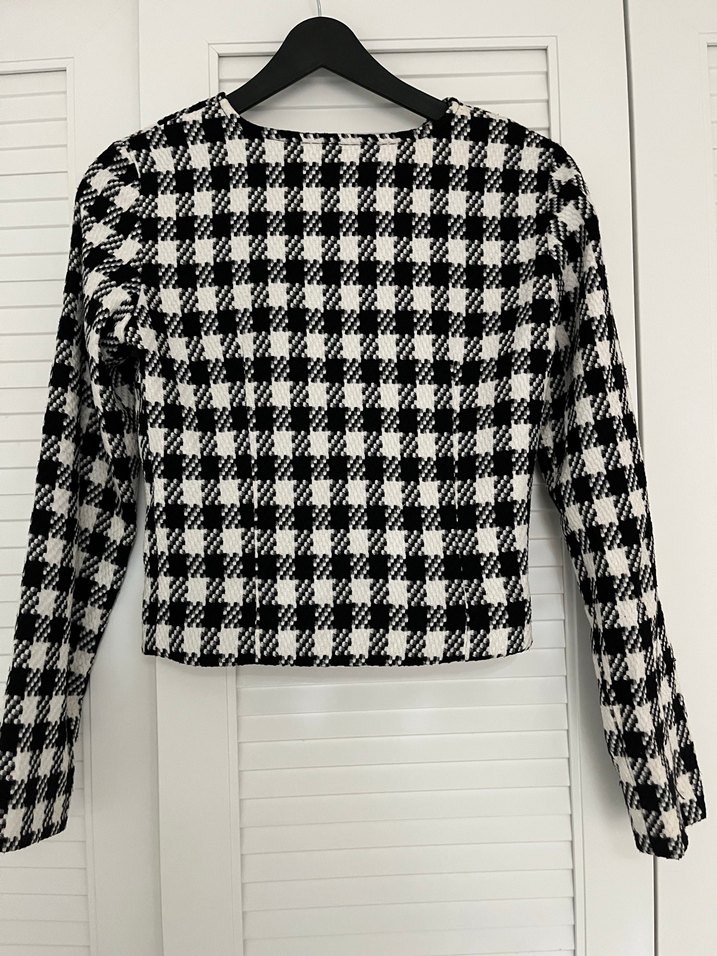 Düğmeli Ekose Desenli Kadın Blazer Ceket - Görsel 3