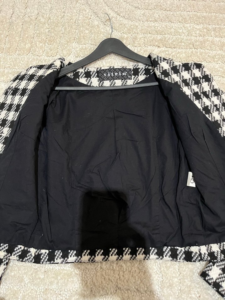 Düğmeli Ekose Desenli Kadın Blazer Ceket - Görsel 4