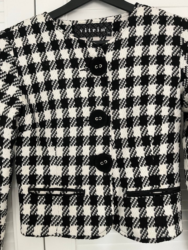 Düğmeli Ekose Desenli Kadın Blazer Ceket - Görsel 2