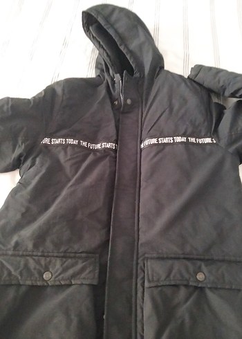 Kapüşonlu Siyah Fermuarlı erkek çocuk mont içi Polarli - Görsel 2