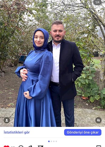 44 Beden Parlak Mavi Uzun Kollu Kadın Abiye Elbise